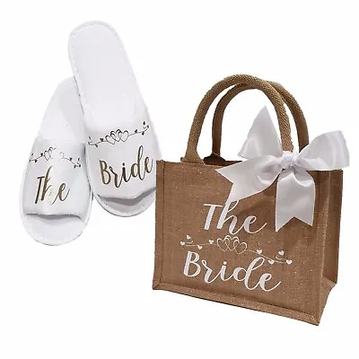 £14.99 • Buy Personalised Bride Bridal Wedding Slippers & Glimmer Jute Bag Gift  *ANY ROLE*