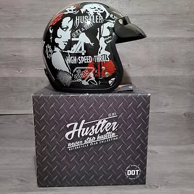 Dot HT-50 Hustler Glossy Black Vegas Motorcycle Open FaceHelmet Size S Small • $29.99