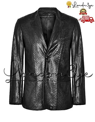 Mens Python Leather Blazer Men Black Snakeskin Coat Men’s Snake Suit Jacket • $227.76