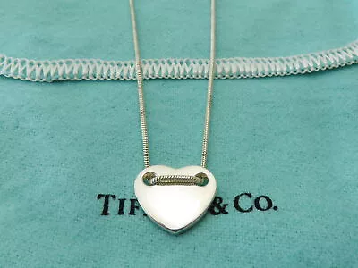 TIFFANY & CO Sterling Silver Heart Snake Chain Pendant Necklace • $160