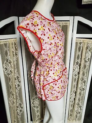 NWT S-M VTG Floral Cottagecore Full Apron Smock 60s 70s Flower Power Daisy Pink • $15.99