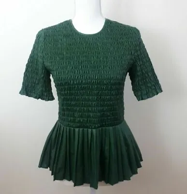 Zara Bottle Green Shirred Leather Look Peplum Top - Small UK ONLY • £5