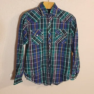 Wrangler Shirt Mens Large 16.5-36 Western Pearl Snap Long Tails Vintage Plaid • $24.95