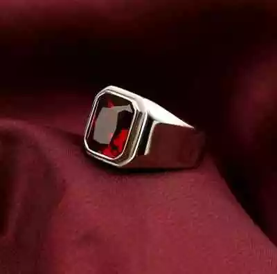 Garnet Silver Ring For Men 925 Sterling Silver Men’s Gemstone Ring Gift For Him • $30.99