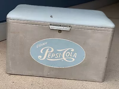 1950s Aluminum PEPSI COOLER W/RARE BLUE PADDED VINYL LID. $350 REDUCTION!! • $125