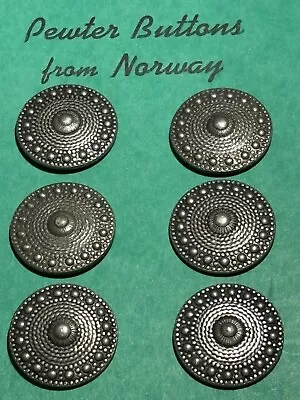 Vintage Pewter Buttons. Six Norwegian Made. • $12