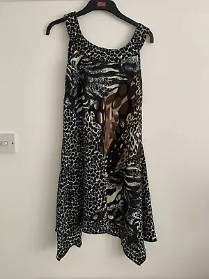 QED London Size L 12/14 Leopard Print Handkerchief Hem Tunic/dress • £3