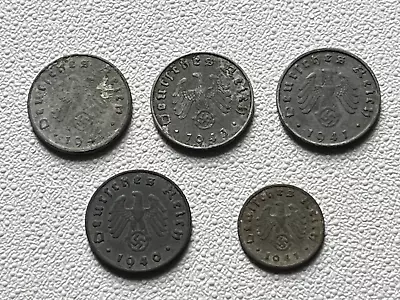 Germany WWII Coins 1940 1941 & 1943  10 Reichspfennig & 1941 1 Reichspfennig • £4.99