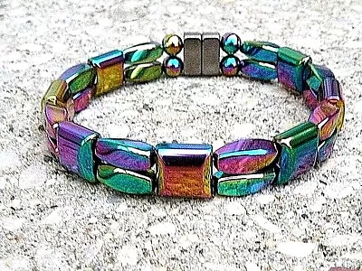 Men’s Women’s Magnetic Therapy Hematite Bracelet Anklet Rainbow 2 Row Hand Made • $44.99