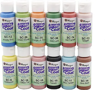 Mayco Stroke And Coat Glaze For Ceramics Kit 1 | 12 Assorted 2 Oz Jars With How • $67.99