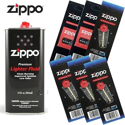 Zippo 12 Fl.oz Fluid Fuel And 6 Vulet Pack (24 Flints + 2 Wick) Gift Set Combo • $15.99
