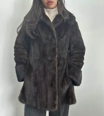 Vintage Mink Fur Real Fur Coat Mid Length Brown Collared Size Small Women’s • $250