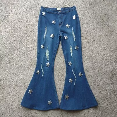 Peach Love Hippie Jeans Women Medium (W30xL28) Blue Denim Bell Bottom Flare High • $19.90