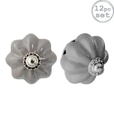 £17.99 • Buy 12x Floral Ceramic Cabinet Knobs Vintage Cupboard Door Drawer Handles Grey