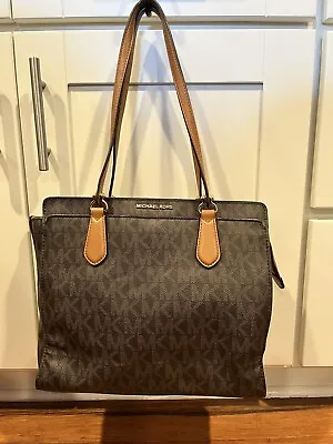 Michael Kors Signature Monogram Brown Tote Handbag Detachable Strap  Dust Bag • $45