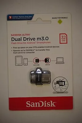 SanDisk 32GB Ultra Dual M3.0 USB3.0/micro-USB Flash Drive New In Box Free Ship • $10