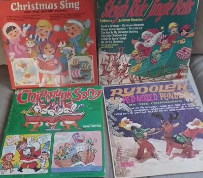 4 Vintage Childrens Holiday Christmas Vinyl Records Rudolph Frosty Chipmunks • $19.79