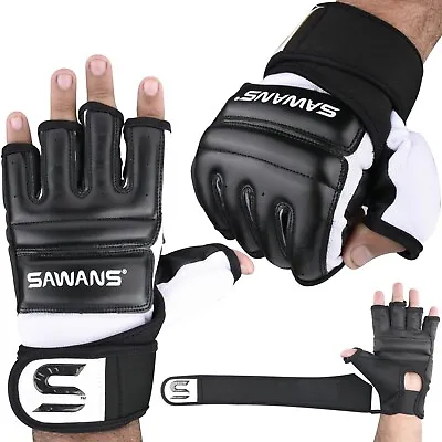 SAWANS® Leather MMA Boxing Gel Gloves Body Combat Punch Bag Training Martial Art • £5.99