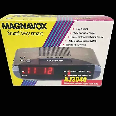 Magnavox AJ3040 Single Alarm Electronic Digital Clock Radio NOS In Box & Manual • $35