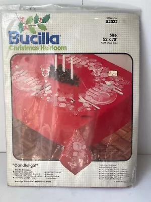 VTG Bucilla Xmas Tablecloth Kit Embroidery Candlelight #82032 Red 52x70 Unused • $40.78