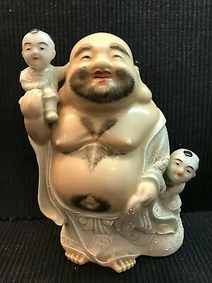 Vintage Chinese Porcelain Laughing Buddha With Hairy Chest And Two Children • £418.06