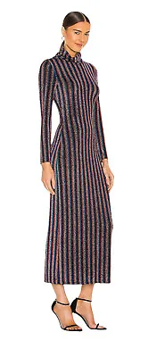 Olivia Rubin Striped Midi Dress  Rainbow Metallic  Size Extra Small NEW • £145