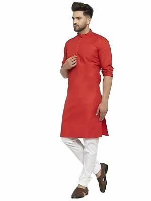 £21.66 • Buy Men Casual Cotton Straight Kurta Regular Boys Ethnic Wear Red Indian Clothing