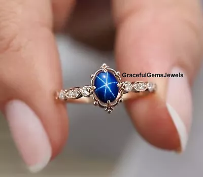 Blue Star Sapphire Ring 925 Sterling Silver Ring Lindy Star Sapphire Ring • $47.20