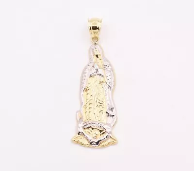 Lady Guadalupe Virgin Mary Pendant Charm Diamond Cut Real 10K Yellow White Gold • $252.99