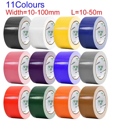 10 COLOURS W=10mm-100mm L=10m-50m DUCK DUCT GAFFA GAFFER WATERPROOF CLOTH TAPE • £2.99