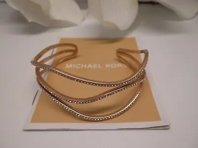 Michael Kors Rose Gold Open Cuff Bracelet Pave Crystals A Beauty • $35.50