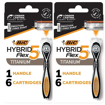 2 Pack BIC Flex 5 Hybrid Men's 5-Blade Disposable Razor 1 Handle + 6 Cartridges • $23.49