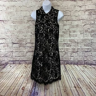 J. Crew Dress Womens Size 2 Black Lace Overlay Collared Sleeveless Lined • $25