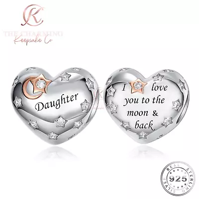 Daughter Heart Charm Genuine 925 Sterling Silver -Love You To The Moon Birthday • £16.99