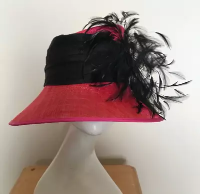 Cerise Pink Hat With Burnt Orange Sheen & Black Band - Wedding Races - NEW • £24.99