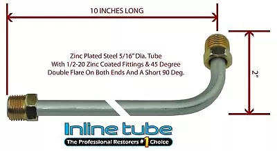 5/16 Fuel Line 10 Inch Oe Zinc Steel 90 Degree Bend Flared 1/2-20 Tube Nuts Sae • $11.25
