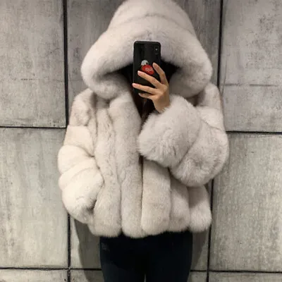 Women Full Pelt Genuine Hooded Jacket Thick Overcoat Outwear Real Fox Fur Coat • $475