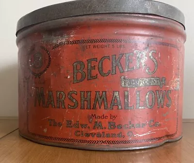 Vintage Original Becker's Marshmallows 5 Pound Can • $75