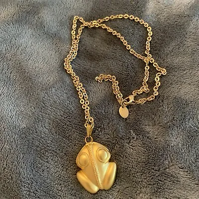 Vintage Anne Klein Brushed Gold Tone Necklace With Frog Pendant • $59