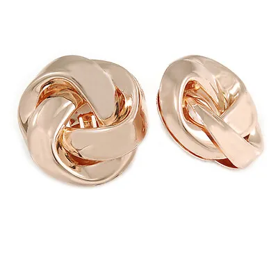 Large Polished Rose Gold Tone Knot Clip On Earrings - 35mm D • £11.80