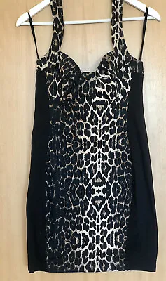 JANE NORMAN Black &Animal Print Halter Party Dress Size 12. Excellent Condition. • £16