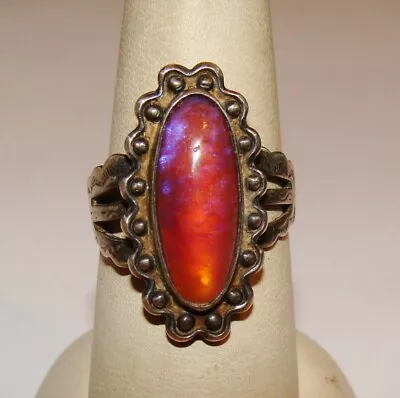 Vintage Southwestern Sterling Silver Dragons Breath Opal Ring Adjustable Sz 7.5 • $74.99