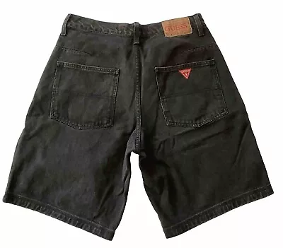 Vintage Guess Jean Shorts Hip Hop Skater Y2K 32 (34) Black Exc • $19.99