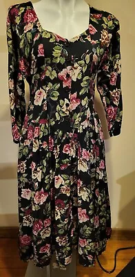 90s Vintage Starina Floral Midi Prarie Dress Size Medium Rayon • $40