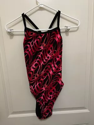 $12.39 • Buy Dolfin Women's Black Red Pink Patterned One Piece Bathing Suit Size 32