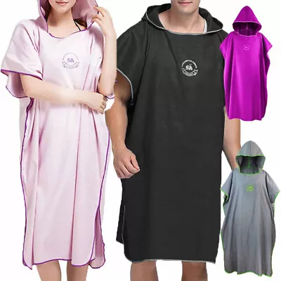 Hooded Towel Poncho Adult Absorbent Dry Beach Swim Bath Changing Robe Unisex • £16.79