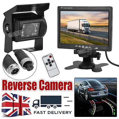 7  Monitor Waterproof Rear View Reversing Camera 4Pin Car Van Truck Bus 12V-24V • £38.99