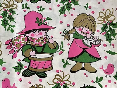 Vtg Christmas Wrapping Paper Gift Wrap Children Play Music Horn Drum 1960 Pink • $7.46