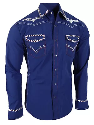 Mens Western Shirt Floral Embroidered Snap Cuff Flap Pocket Cowboy Rodeo Fashion • $39.95