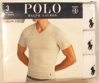$34.99 • Buy Polo Ralph Lauren Men's White Slim Fit V-Neck Moisture Wicking T-Shirt 3 Pack